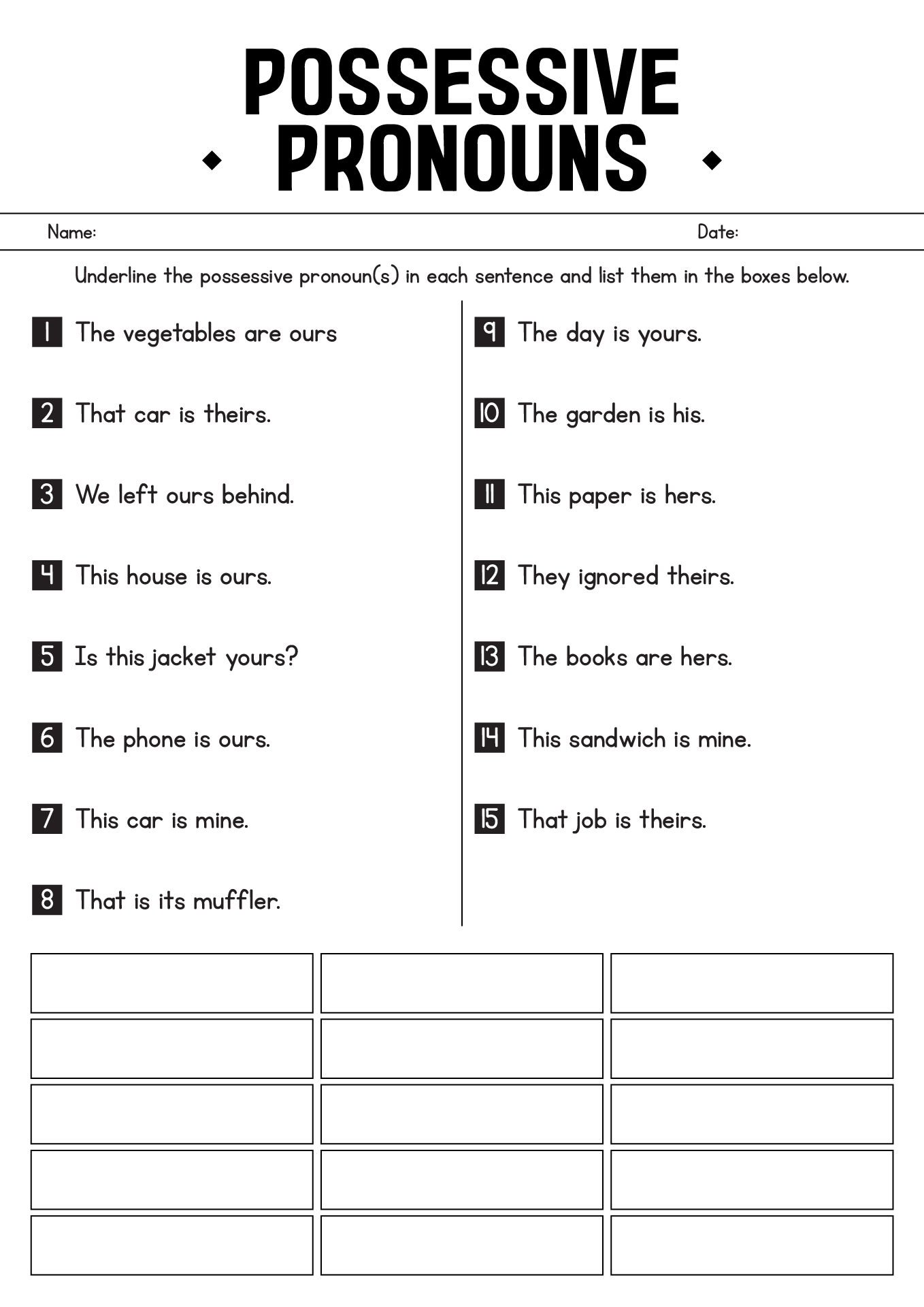 Possessive Pronouns Worksheet