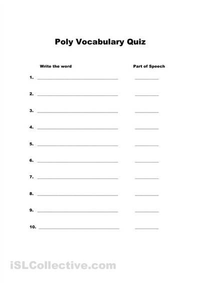 Printable Vocabulary Test Template