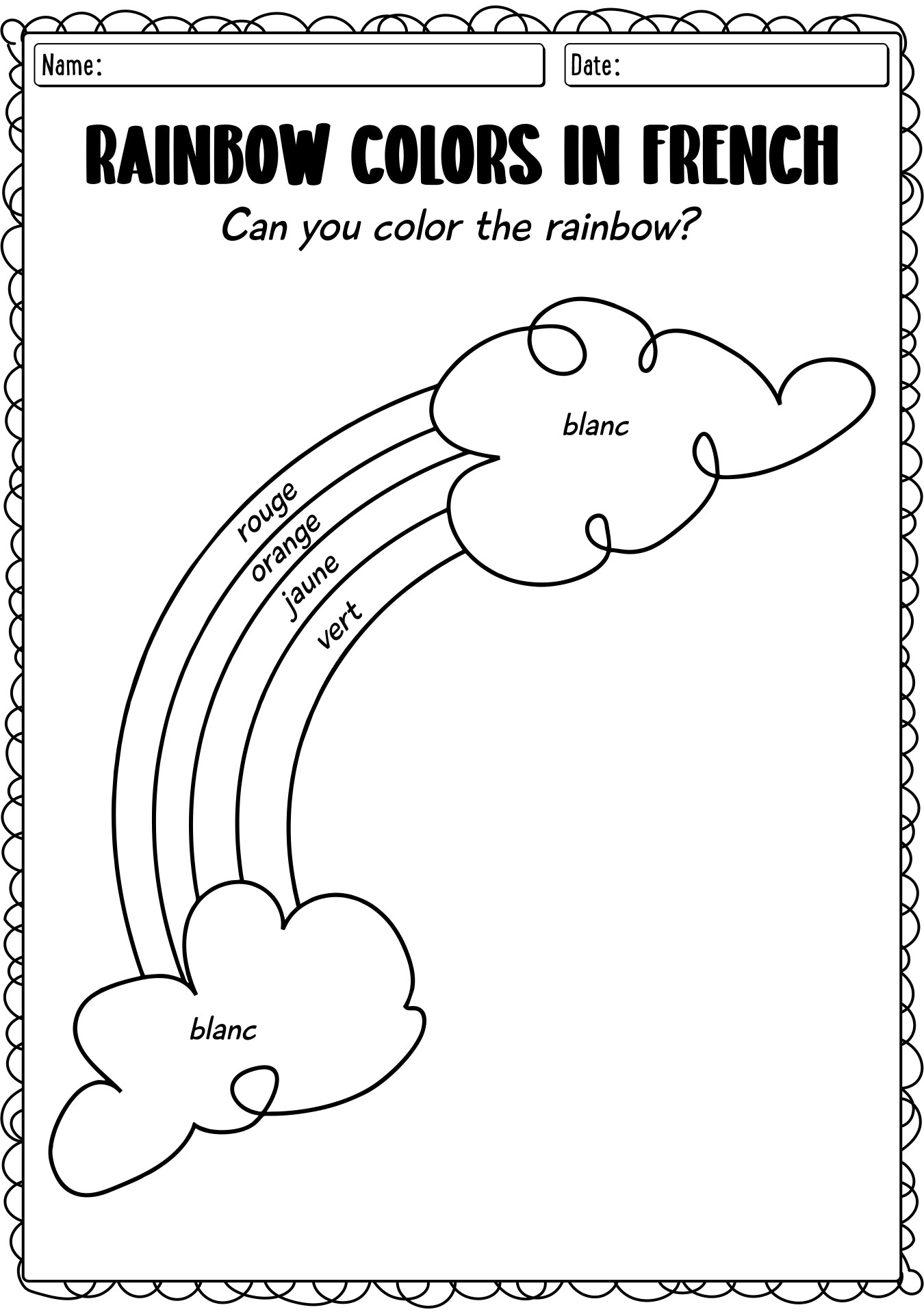 Rainbow French Colors Worksheet