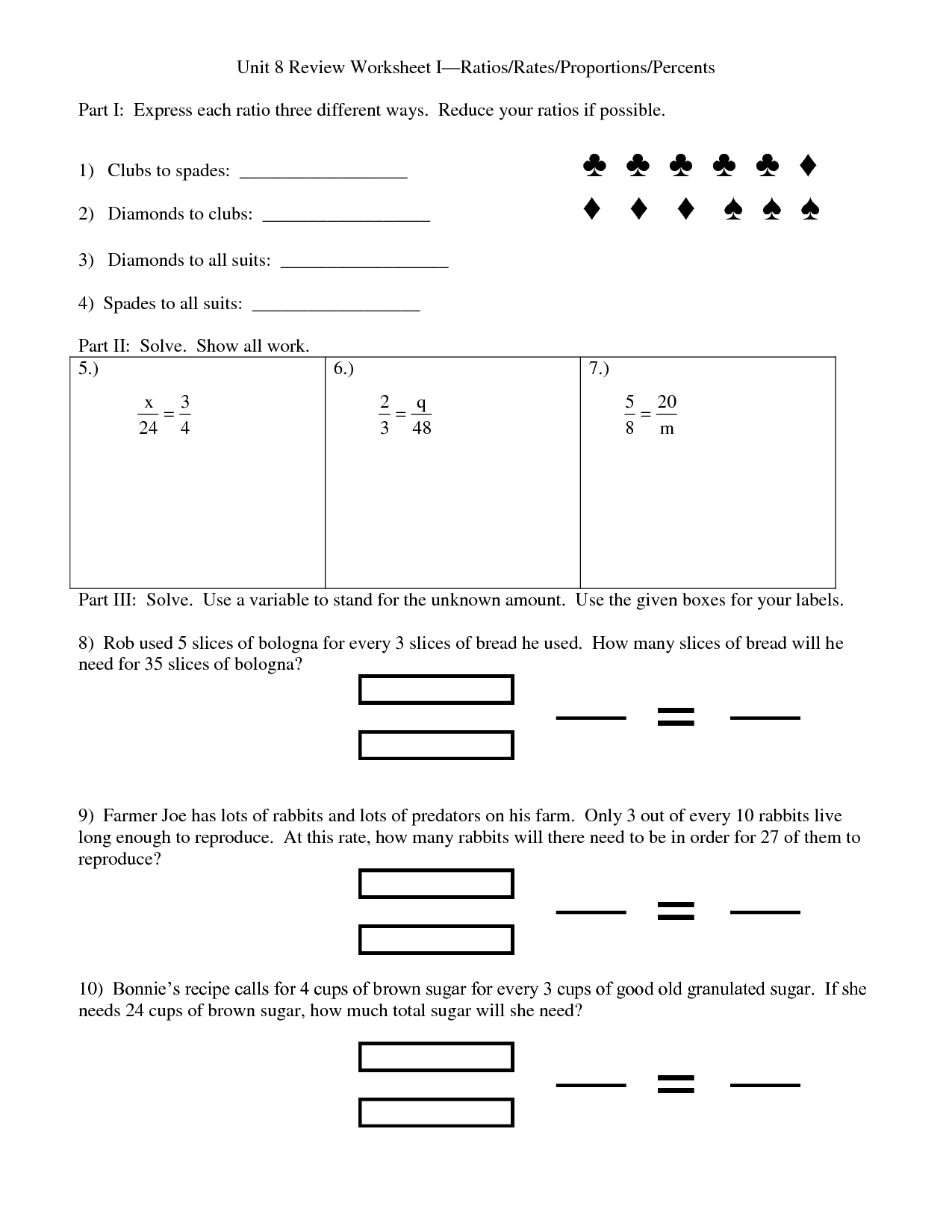 Unit Rates Ratios and Proportion Worksheet