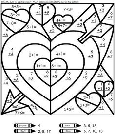 Valentines Day Math Coloring Worksheets