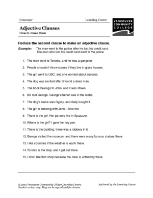 Adjective and Adverb Clauses Worksheet