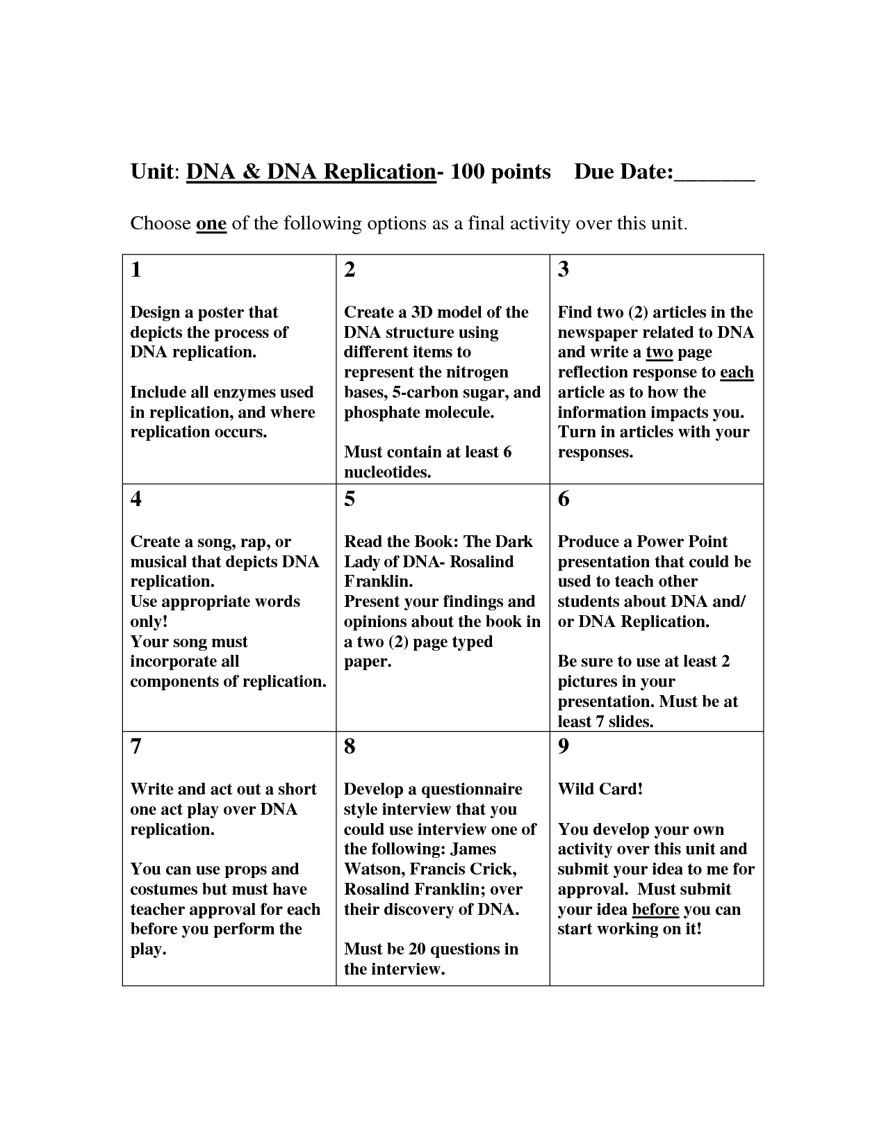 DNA Replication Worksheet Middle School