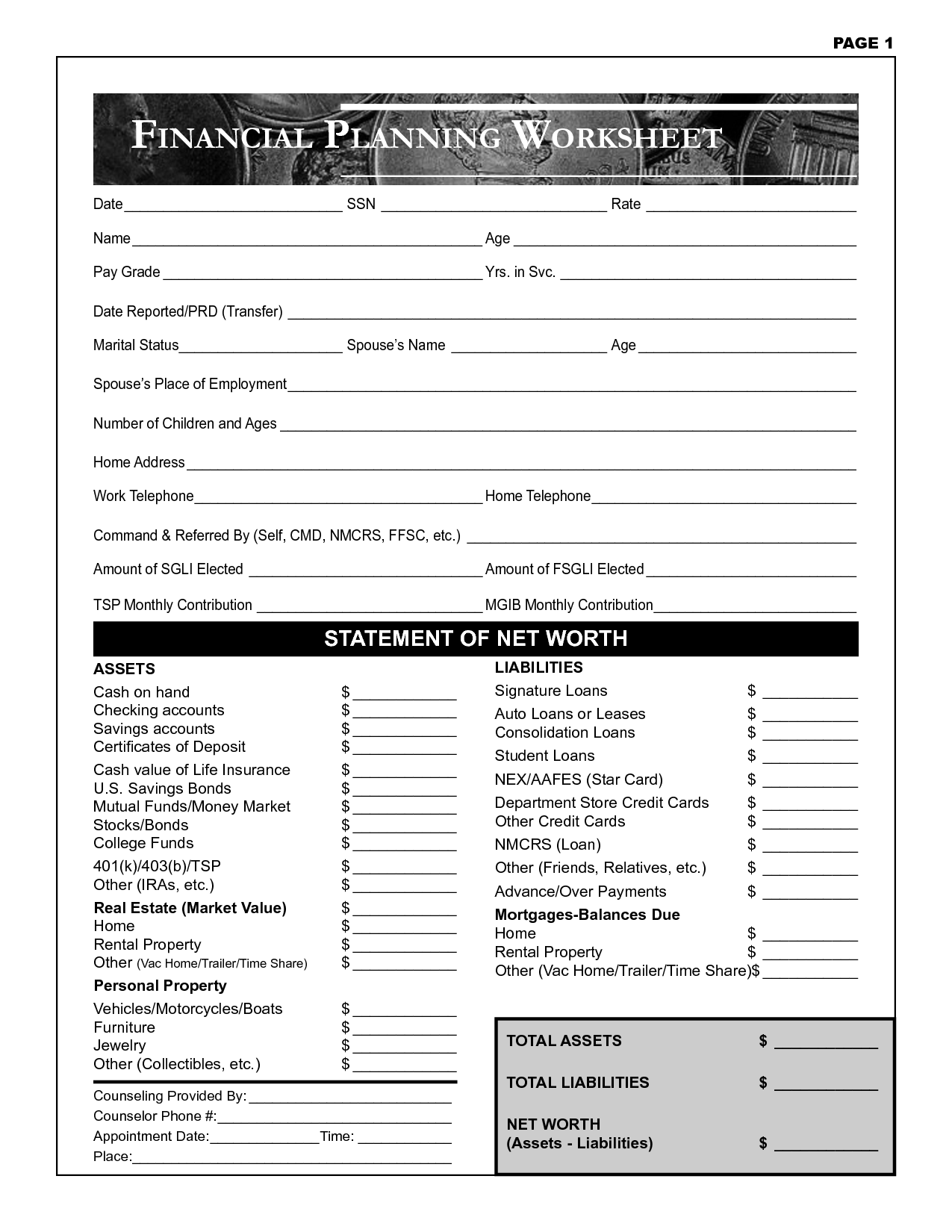 Free Financial Planning Worksheets