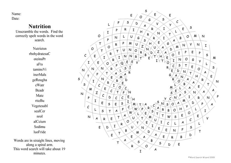 Nutrition Word Search Puzzles