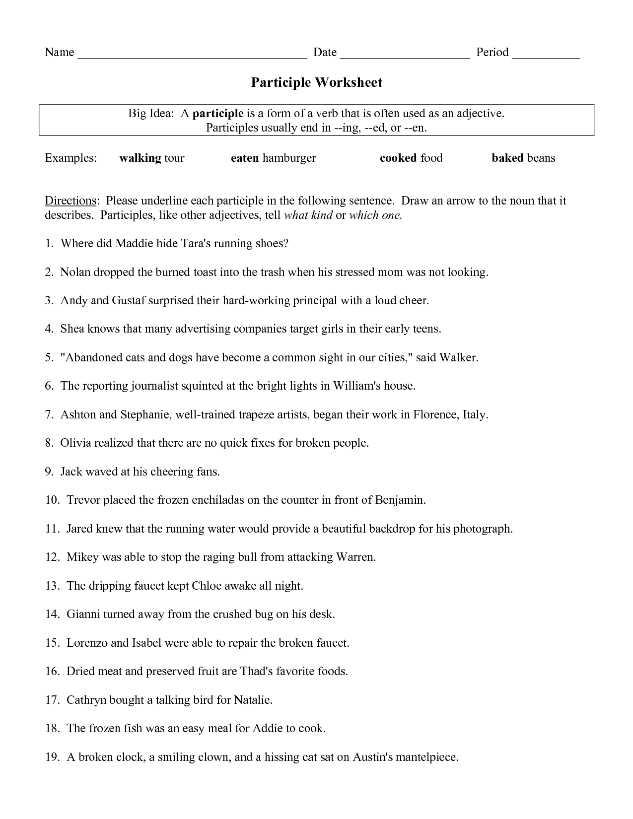 Past Participle Worksheets