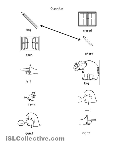 Preschool Printable Opposites Worksheets