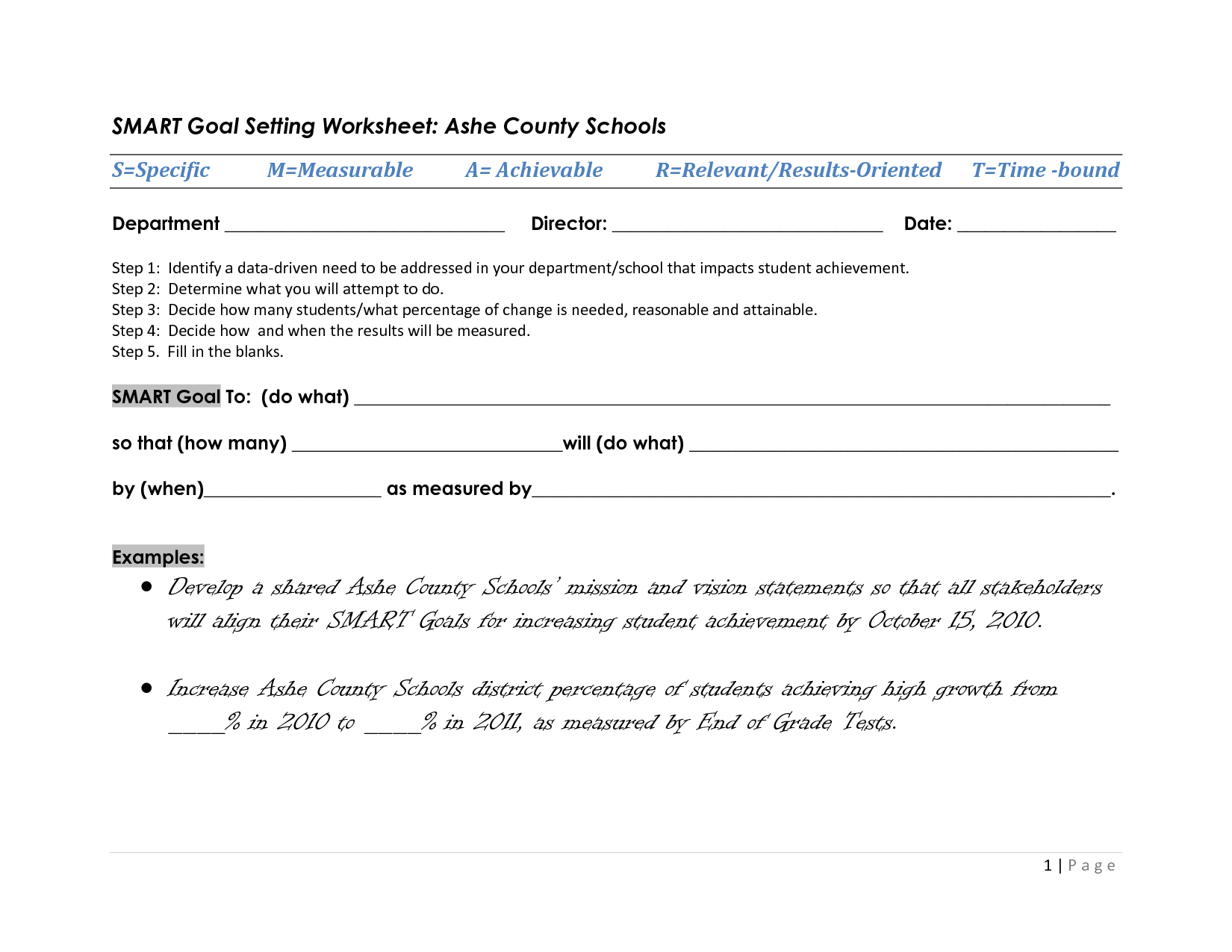 Smart Goal Setting Worksheet