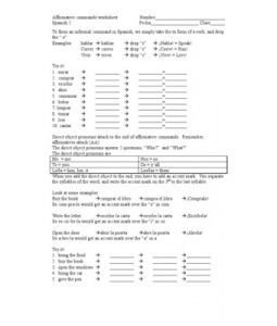 Spanish Commands Worksheet