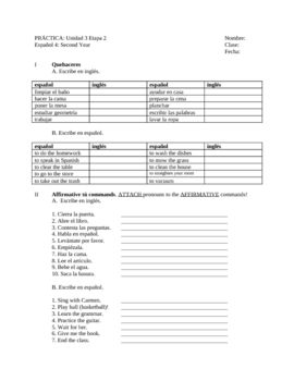 Spanish Informal Commands Worksheet