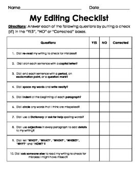 4th Grade Writing Checklist