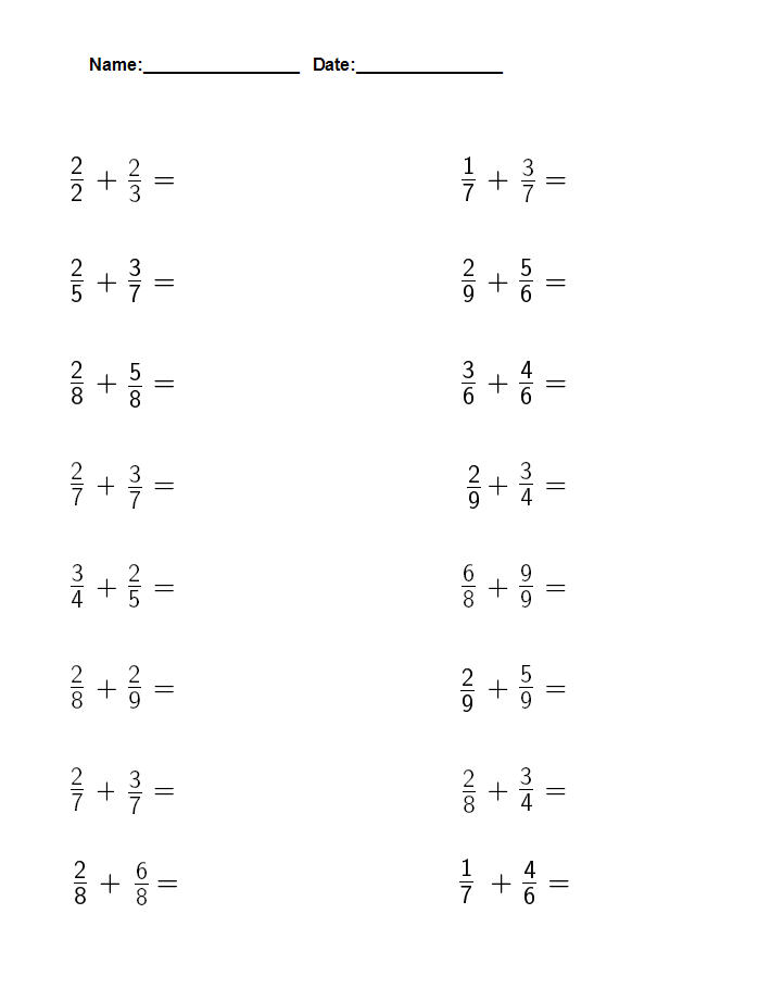 Adding Fractions Worksheets 3rd Grade