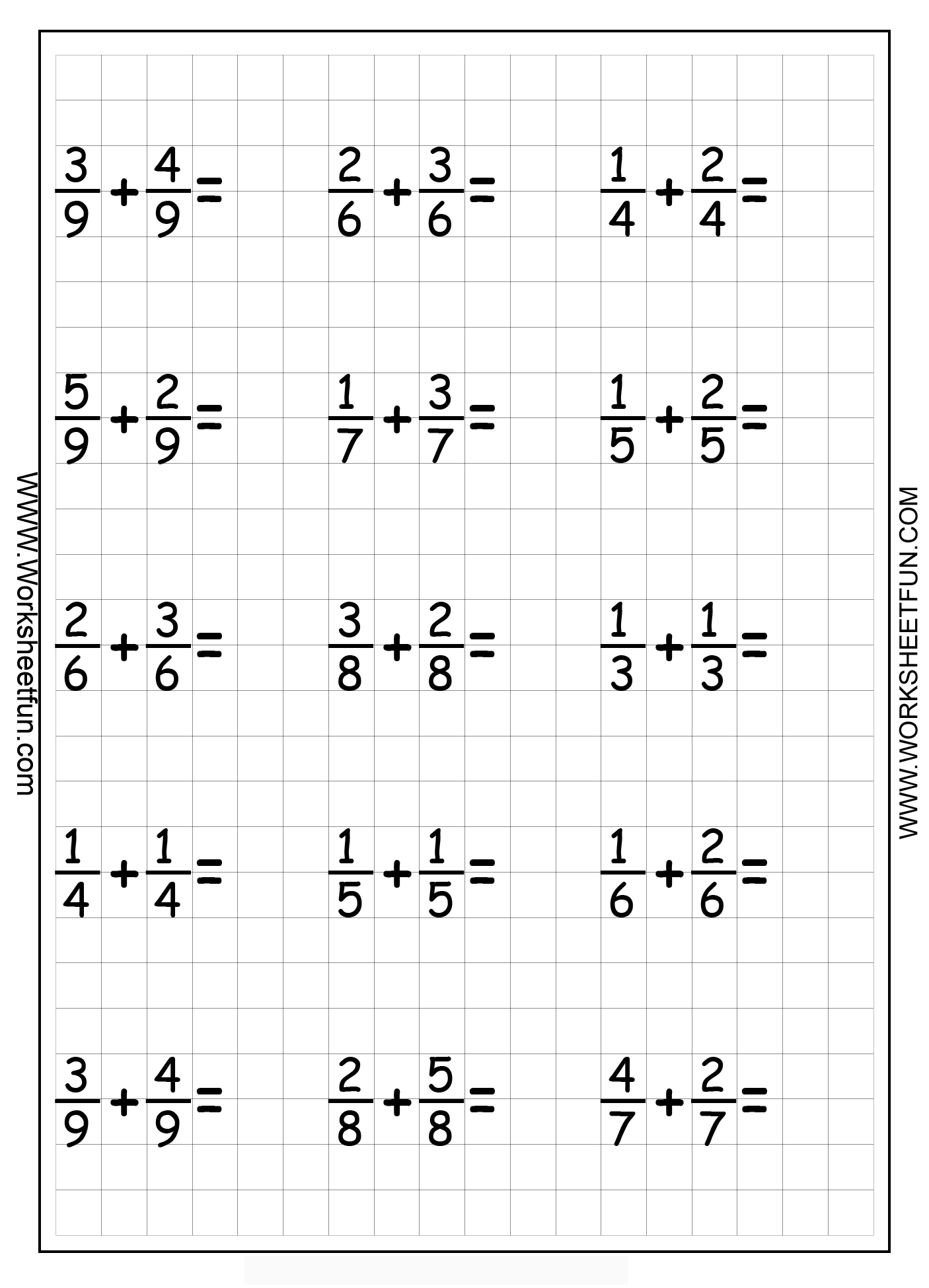 Adding Fractions Worksheets