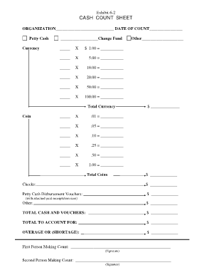 Cash Count Sheet Form