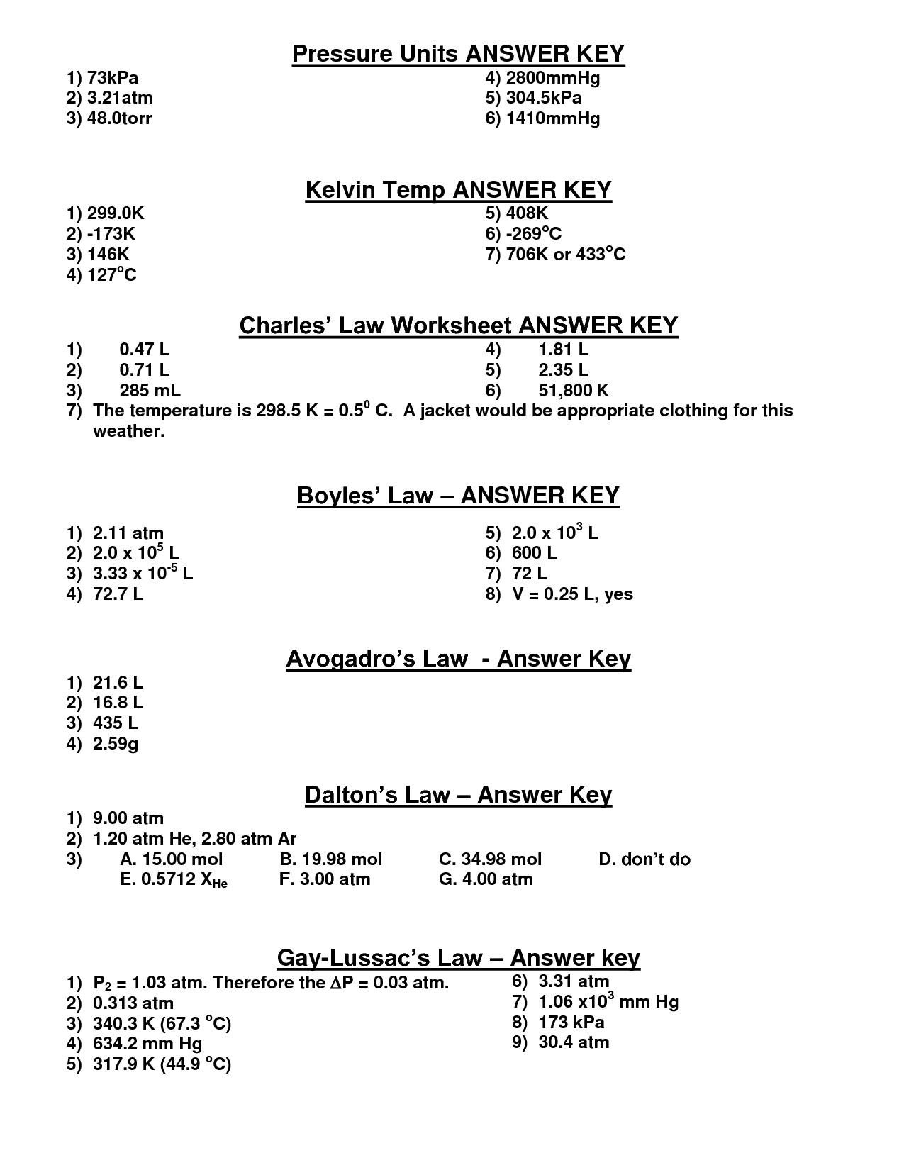 Charles Law Worksheet Answers