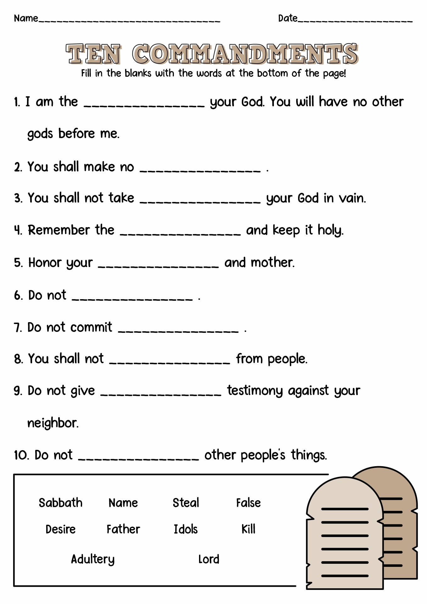 Ten Commandments Worksheet For Kids Free Download Gambaran