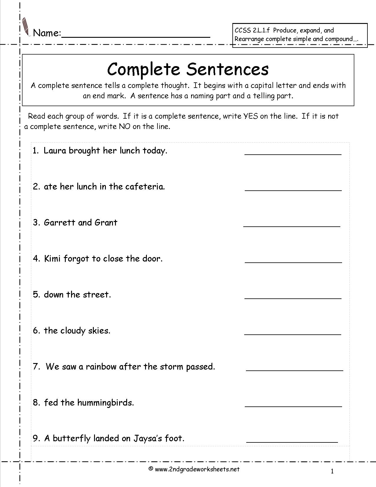 Compound Sentences Worksheets 2nd Grade