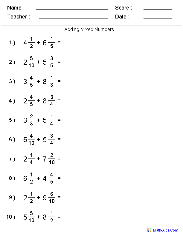 Dividing Fractions and Mixed Numbers Worksheets