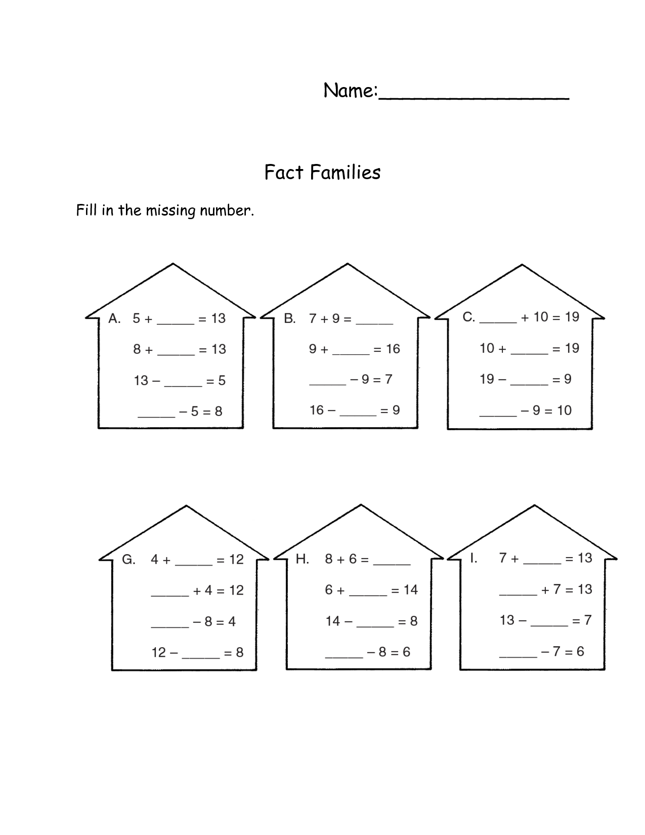 Fact Family Worksheets