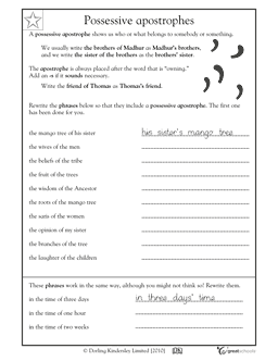 Possessive Apostrophes Worksheets