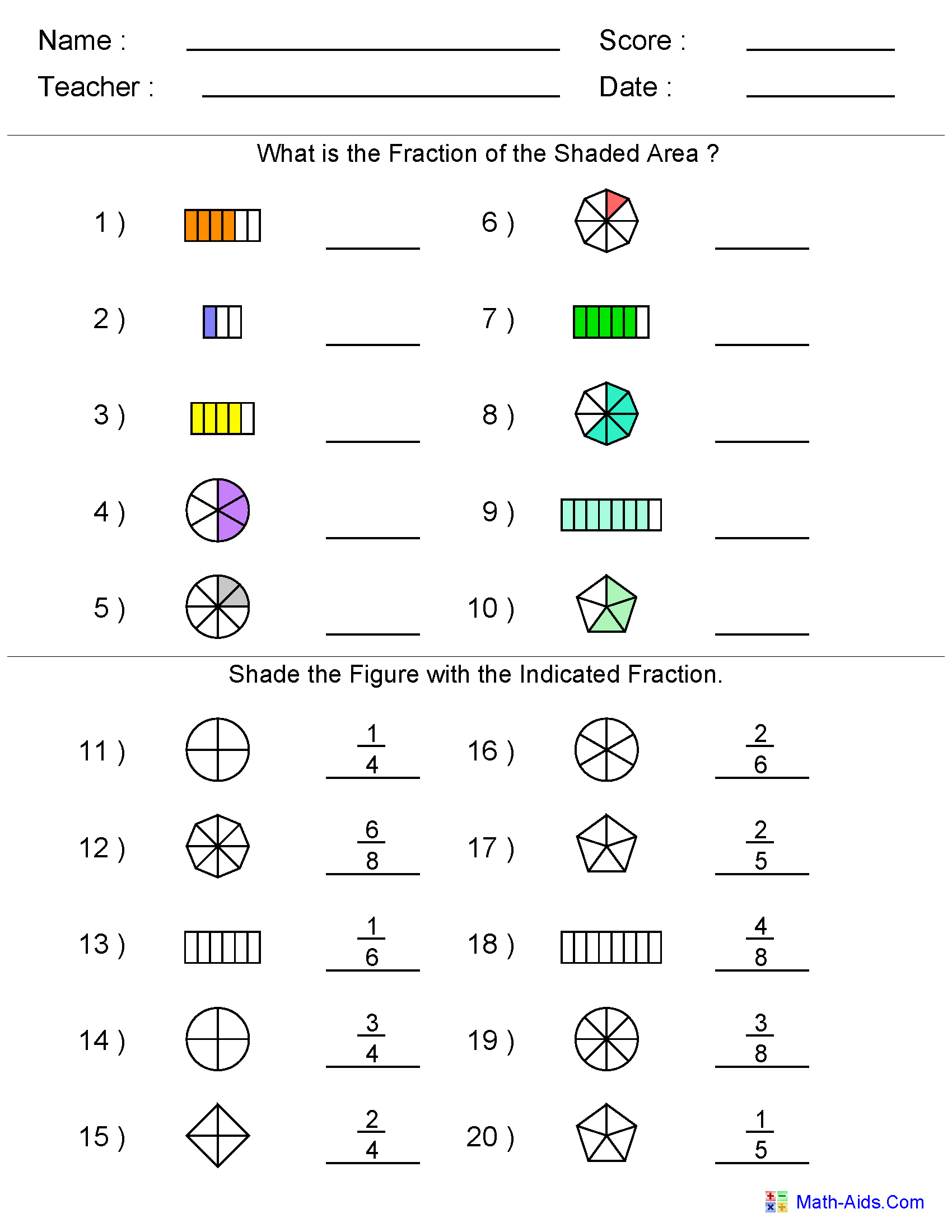 Printable 3rd Grade Math Worksheets Fractions