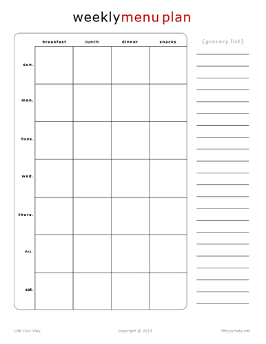 Printable Weekly Menu and Shopping List