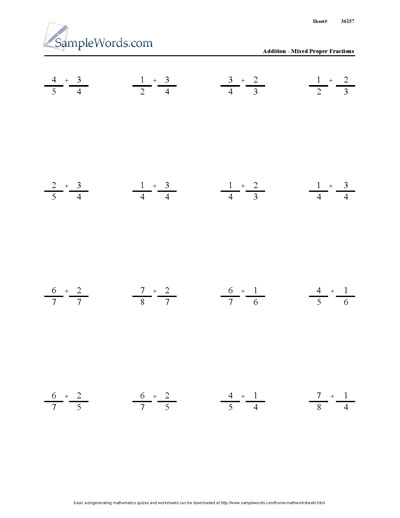 Simple Fraction Addition Worksheets