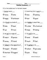 2nd Grade Synonym Worksheets