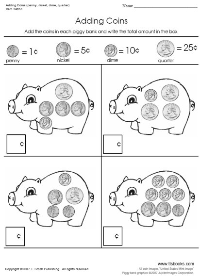 Adding Coins Worksheets