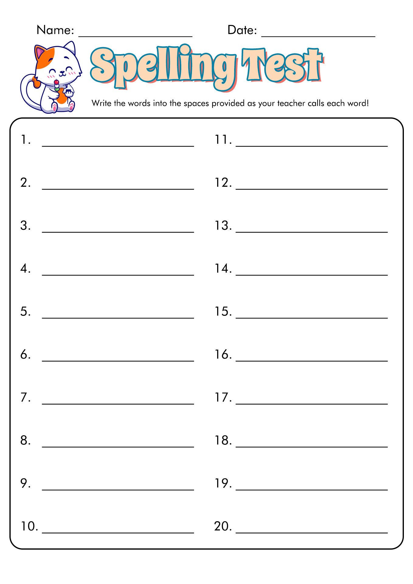 12 Blank Spelling Worksheets Worksheeto