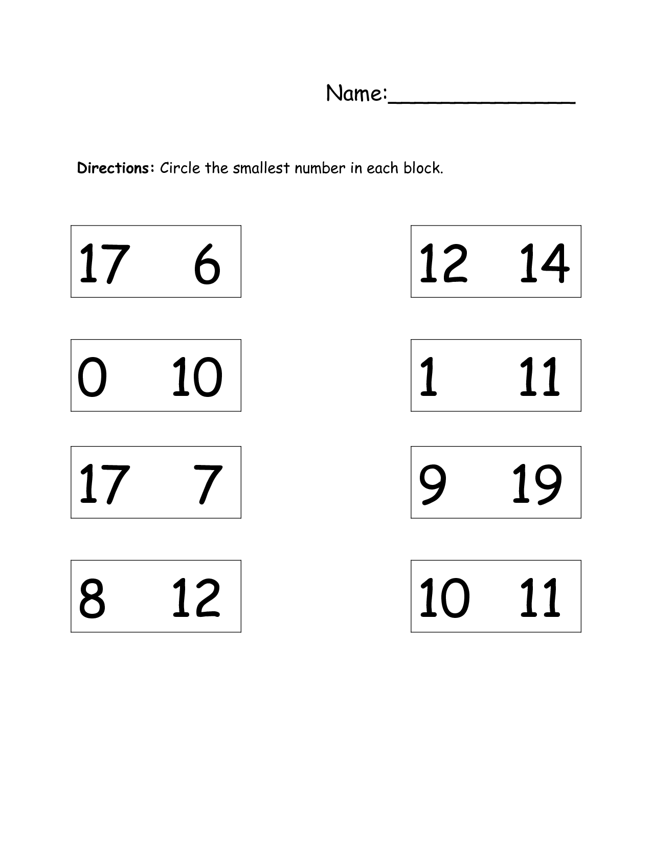 Circle the Biggest Number Worksheet