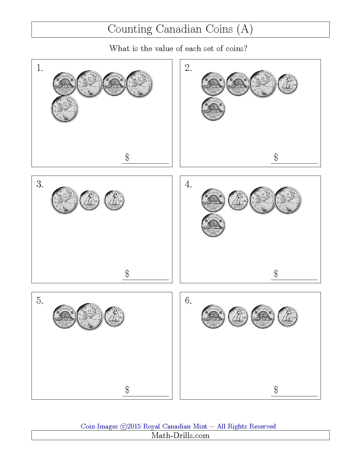 Counting Coins and Dollars Worksheets