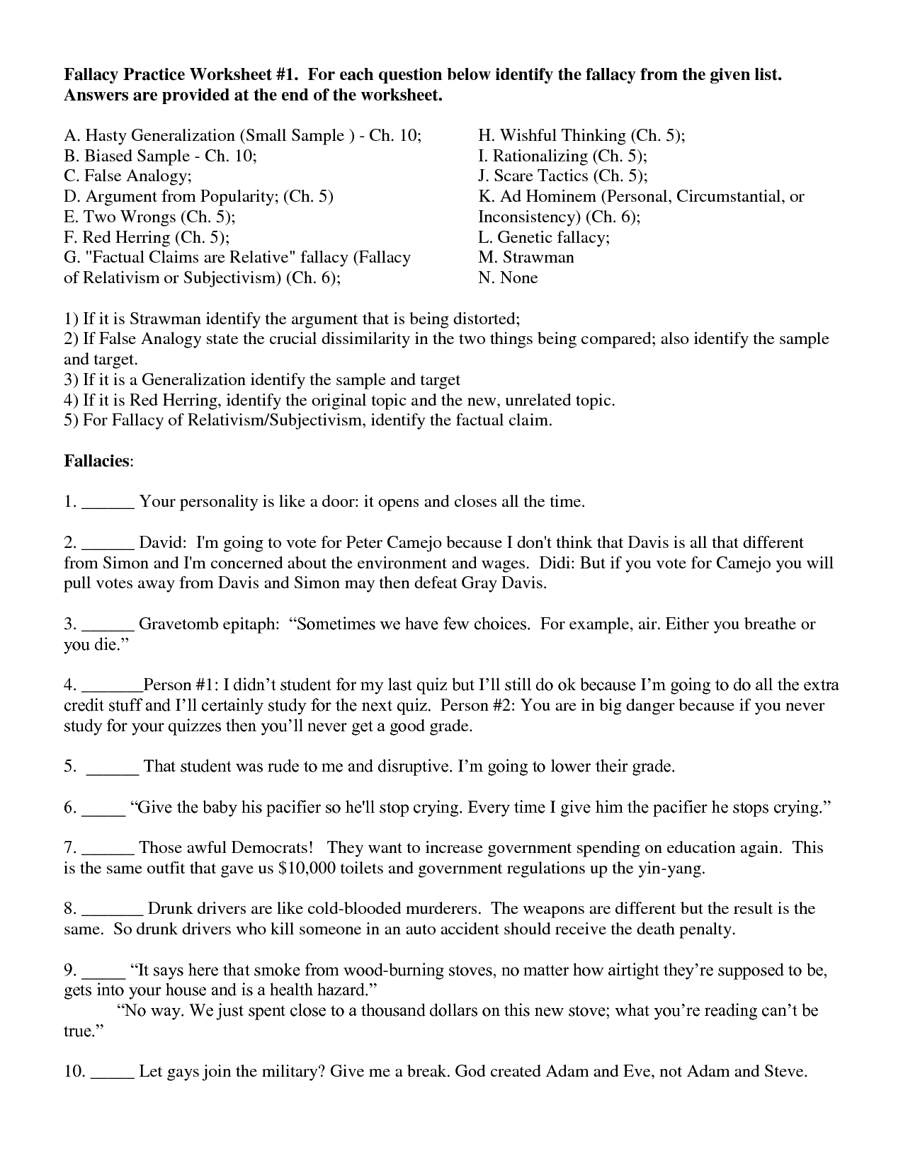 11 Logical Fallacies Worksheet With Answers Worksheeto