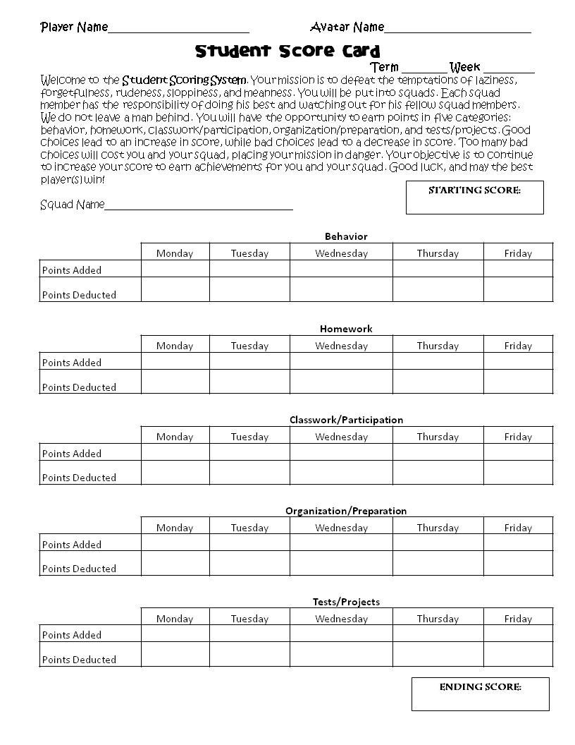 High School Student Behavior Chart