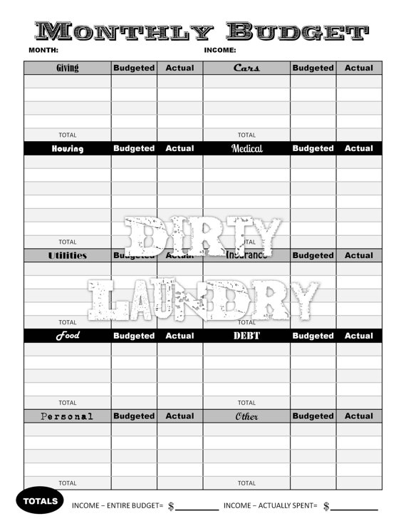 Monthly Budget Worksheet PDF