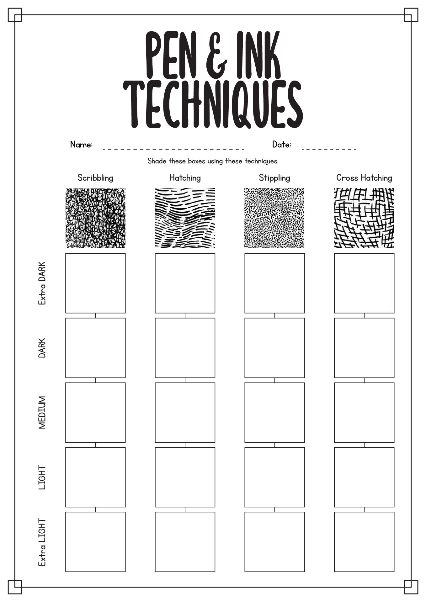 Pen and Ink Technique Chart