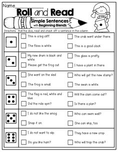 Roll and Read Simple Sentences
