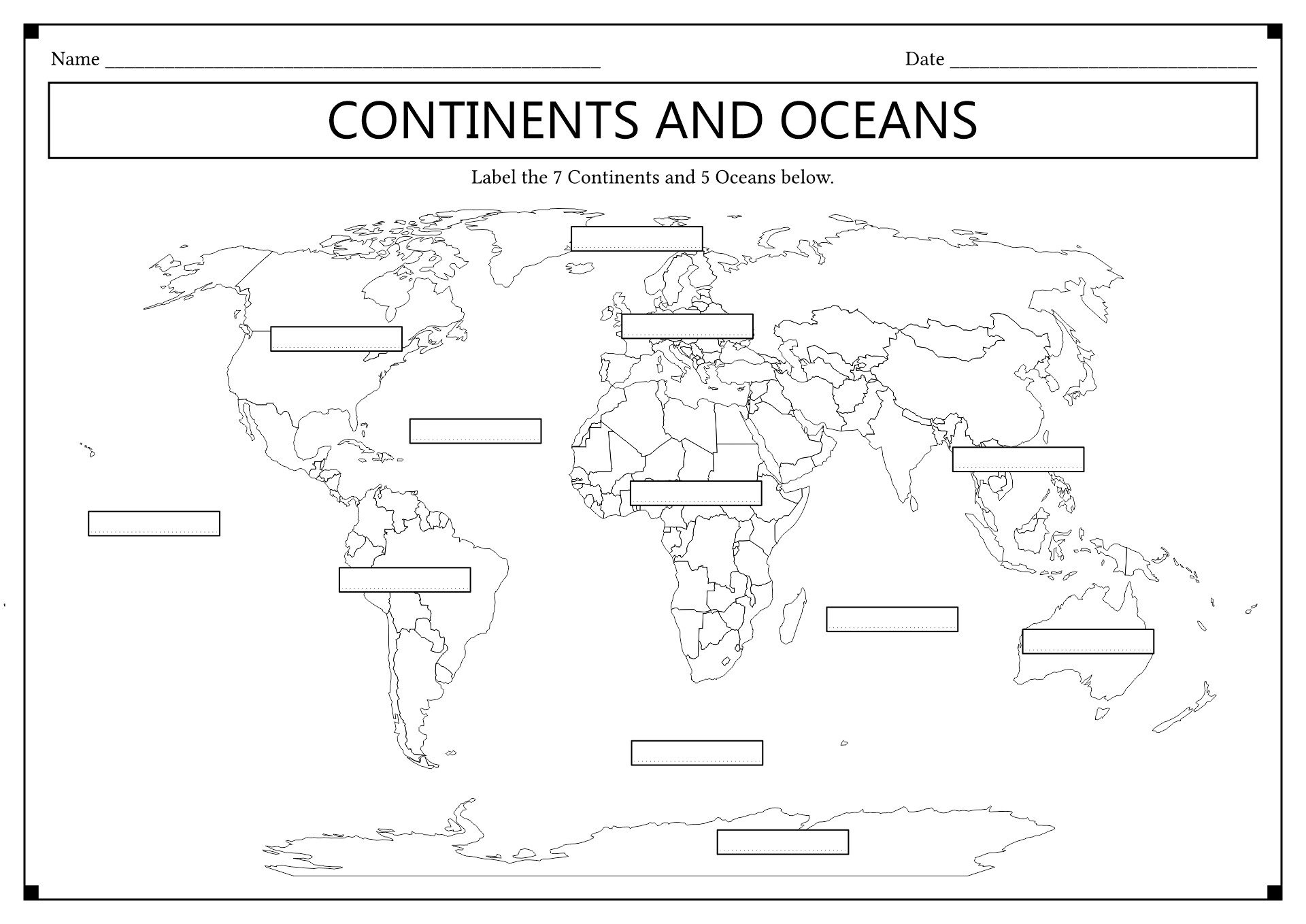14 Blank Continents And Oceans Worksheets - Free PDF at worksheeto.com