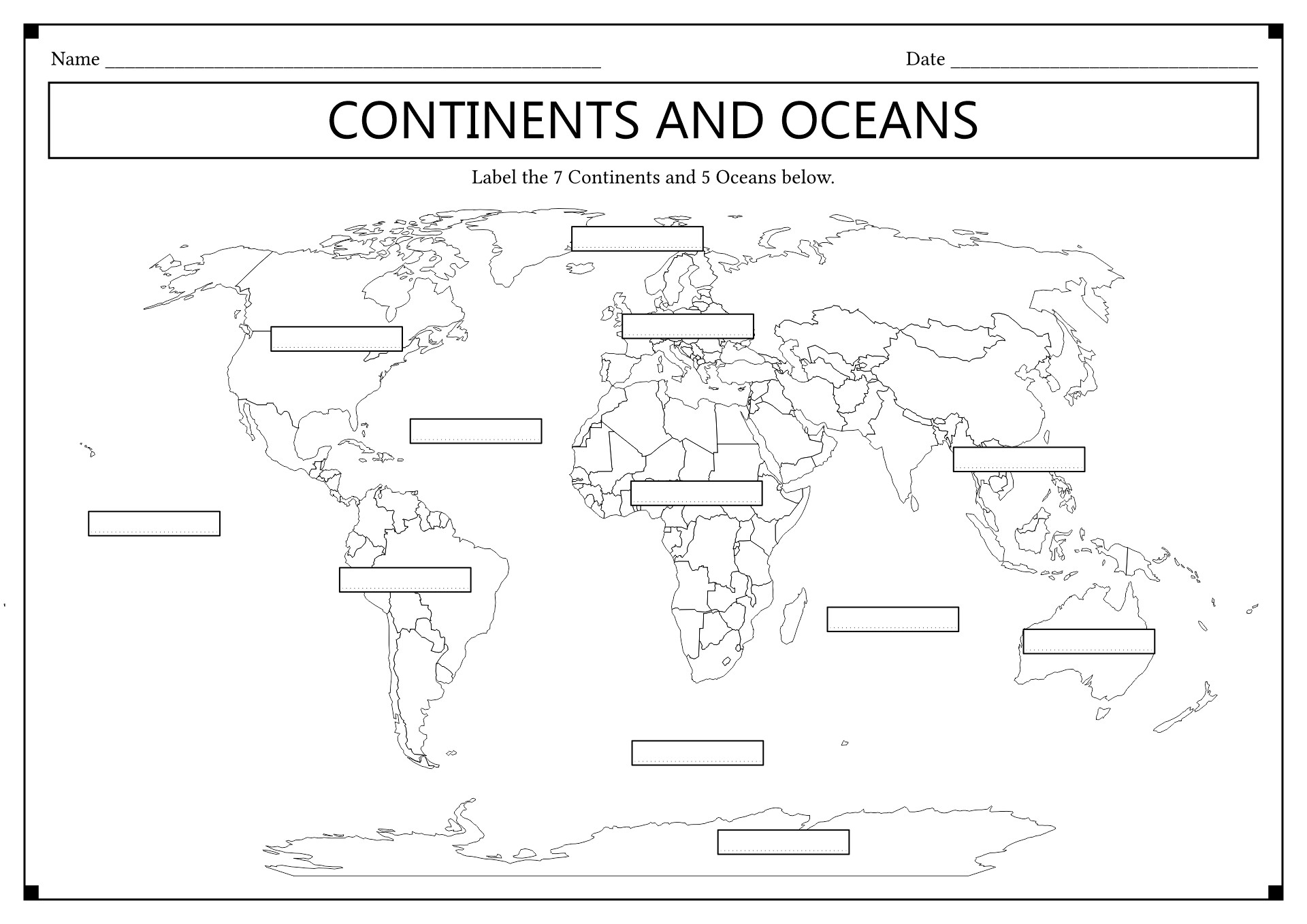 Blank World Map Worksheet