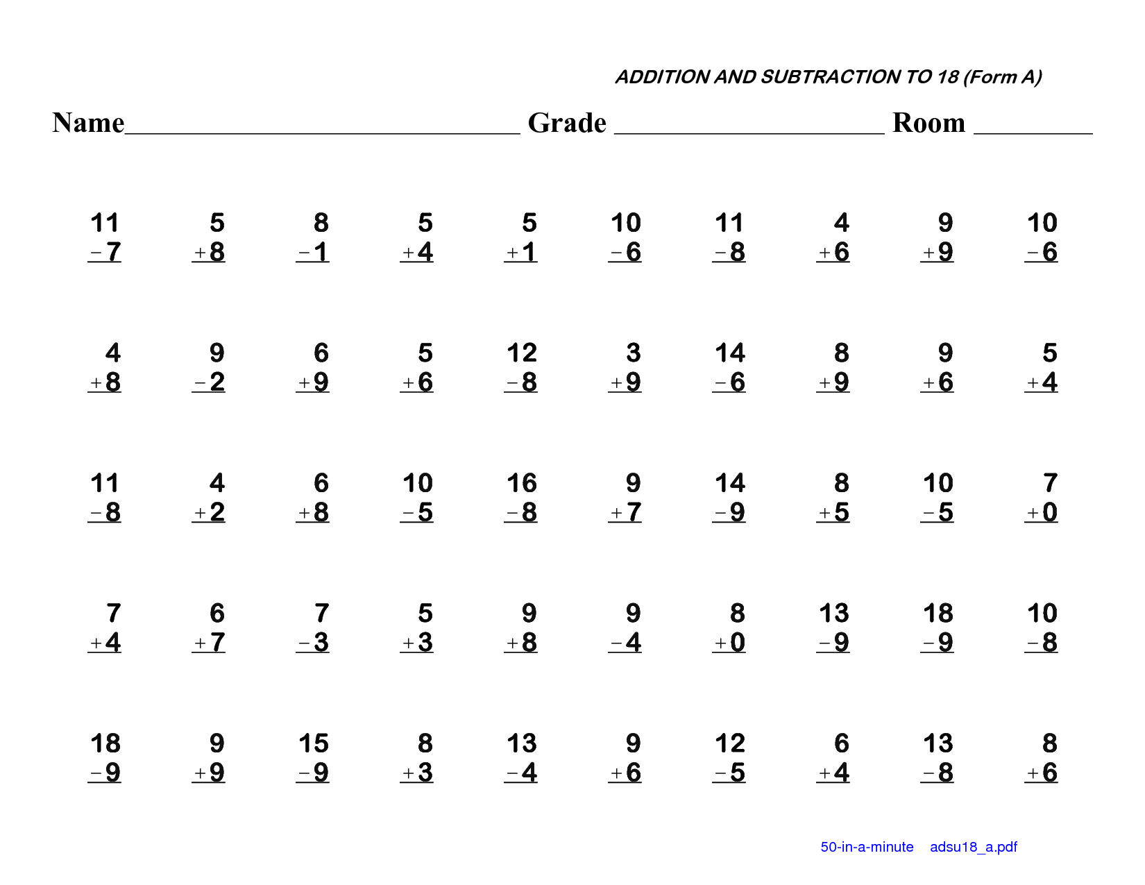 1st Grade Addition and Subtraction Worksheets