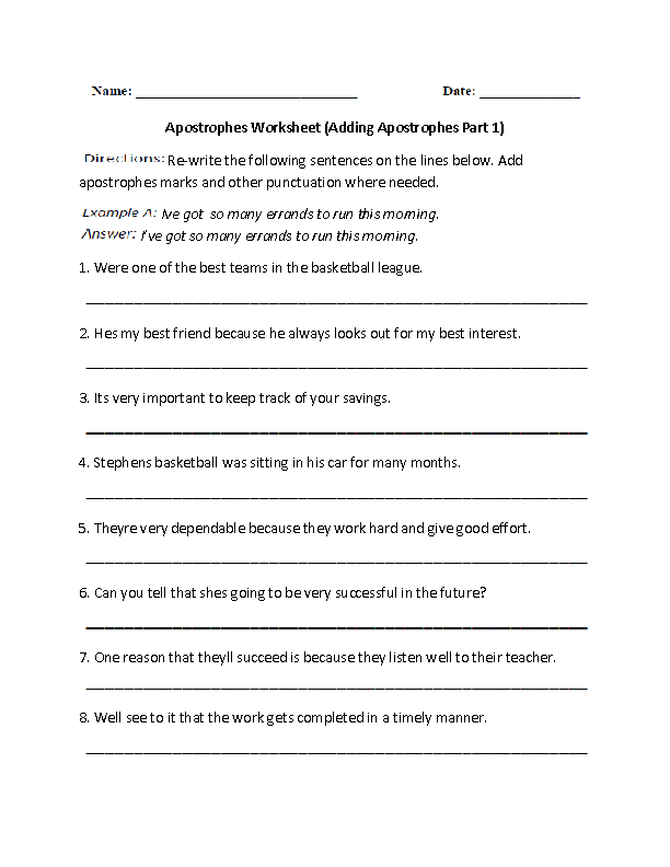 2nd Grade Apostrophe Worksheets