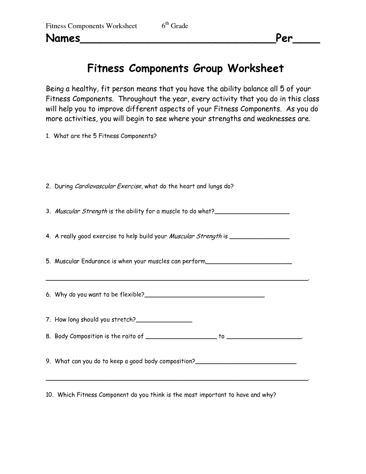 Free Printable Fitness Worksheets For High School