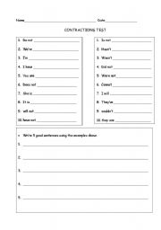 Contractions List Elementary