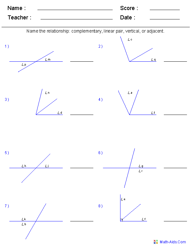 Geometry Angle Relationships Worksheet Answers