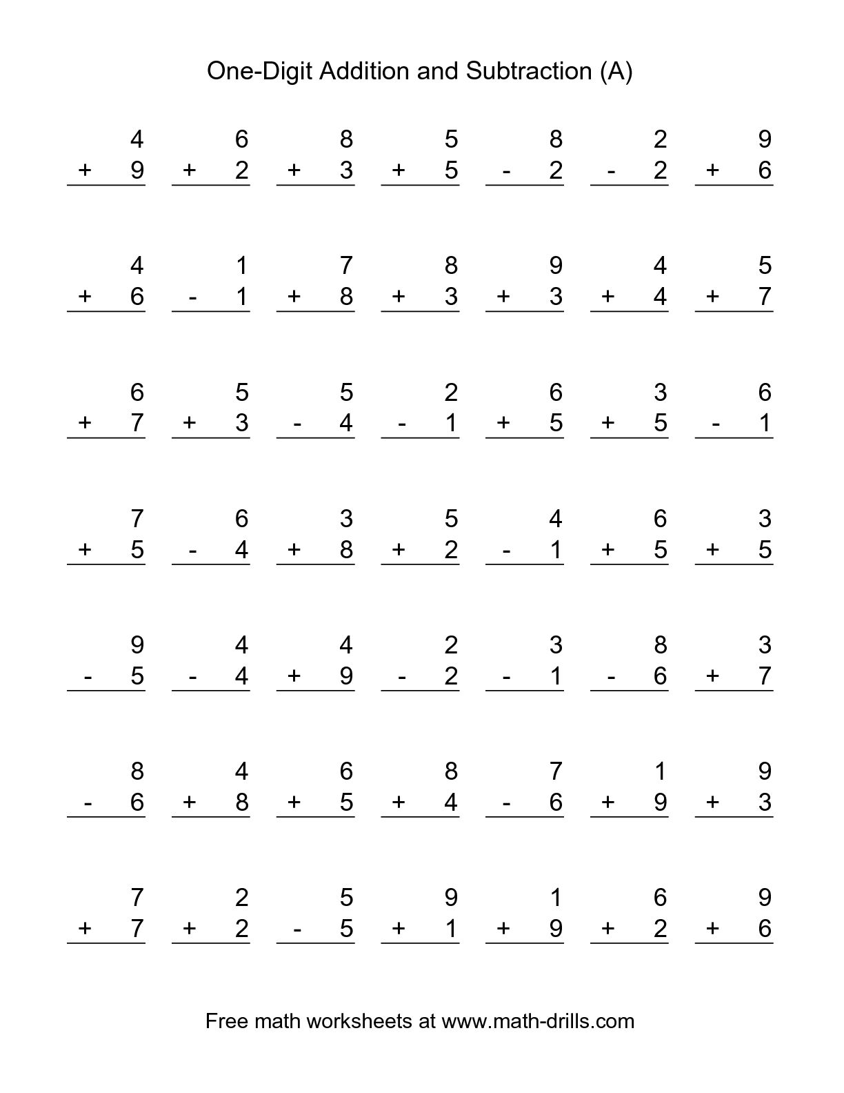 Mixed Addition and Subtraction Worksheets