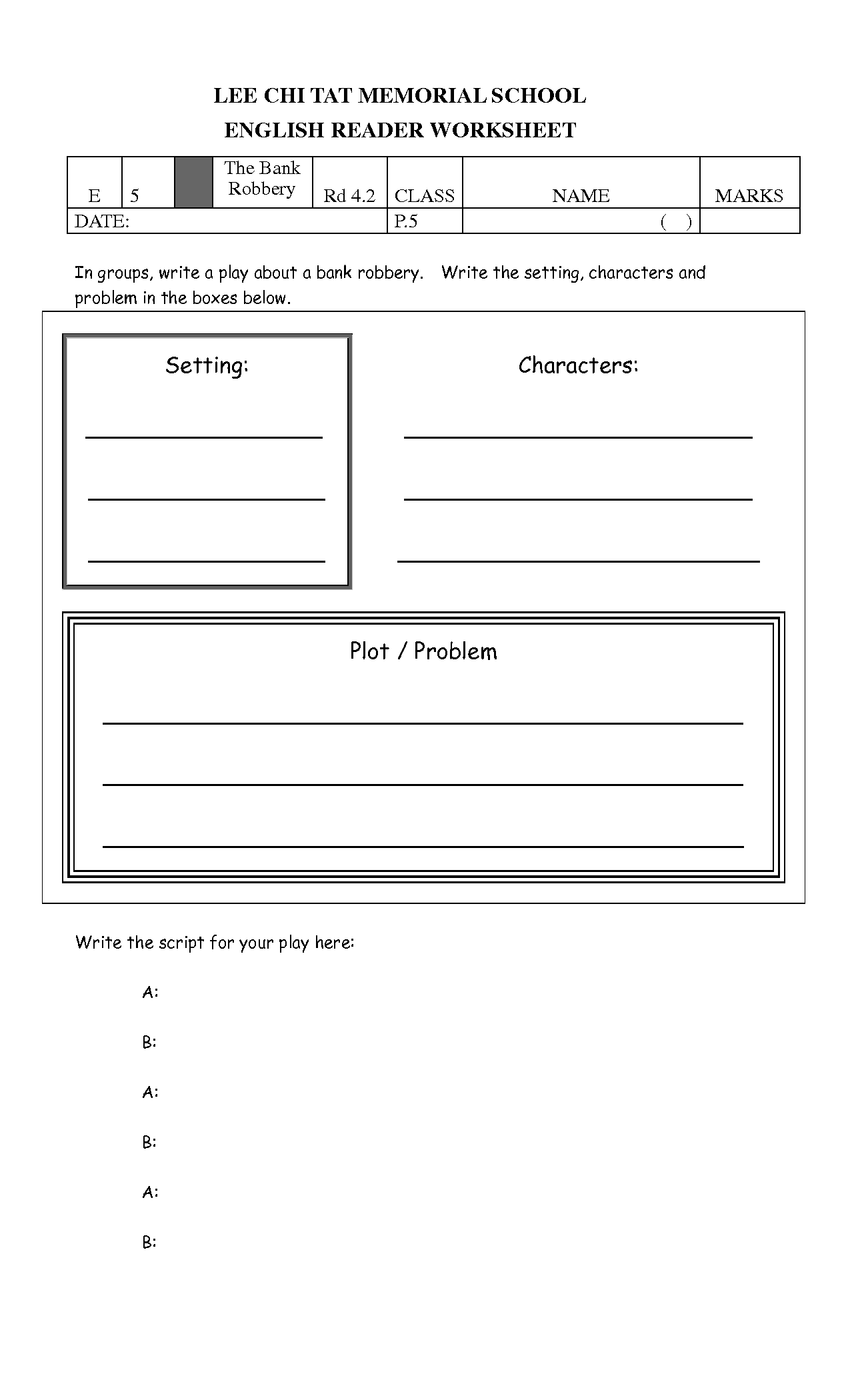 Free Printable Character And Setting Worksheets