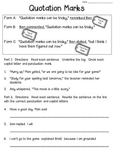 Quotation Marks Worksheet