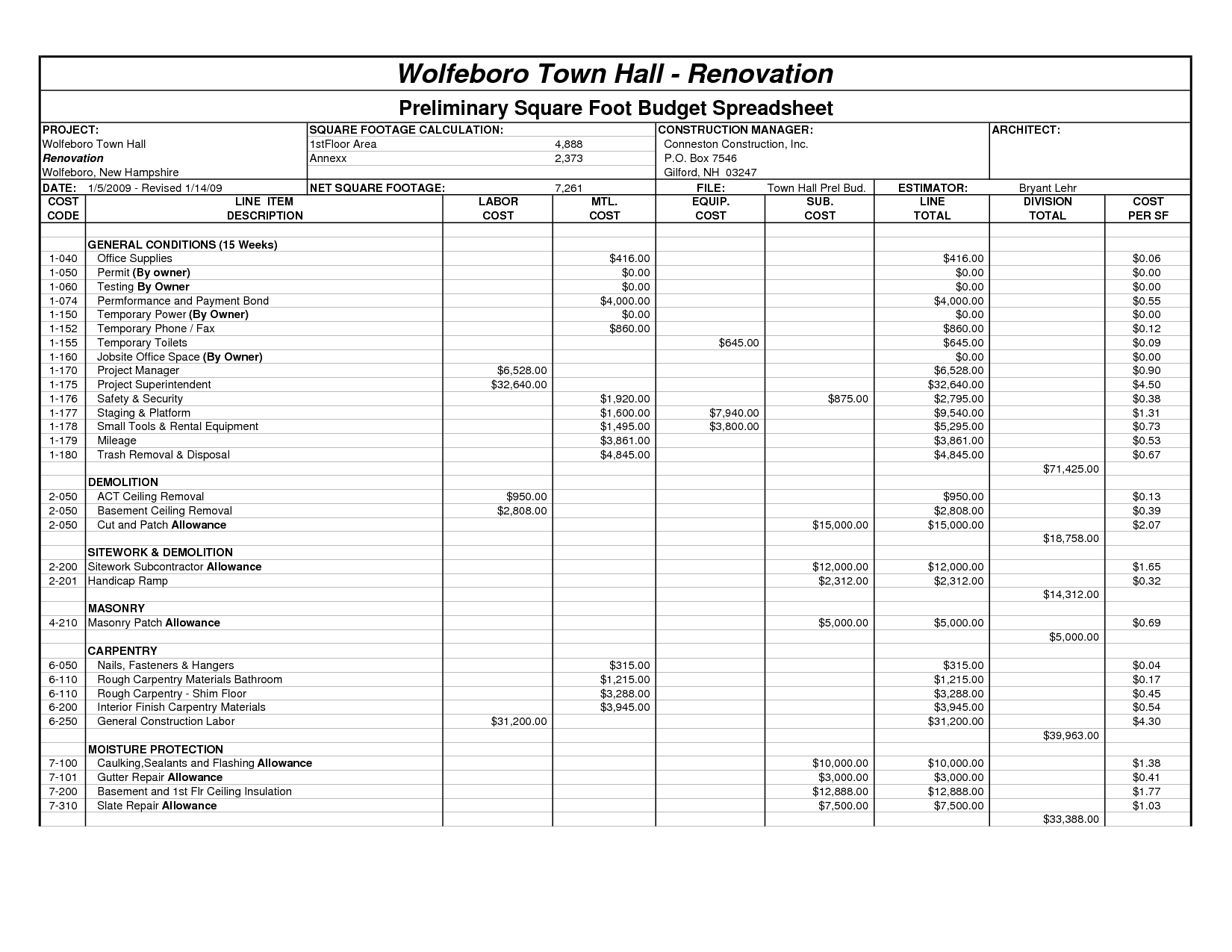 Renovation Spreadsheet Template