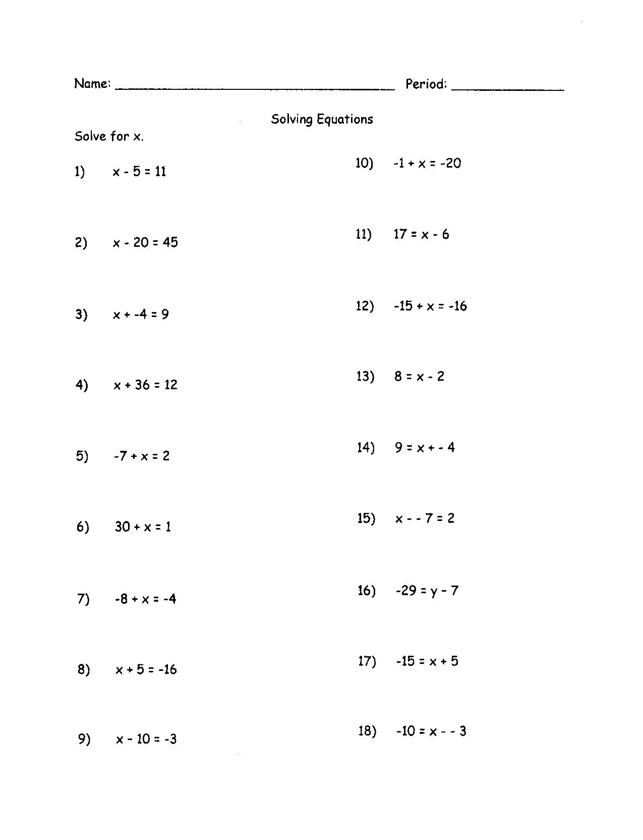 16 Algebra 1 Step Equations Worksheets Worksheeto