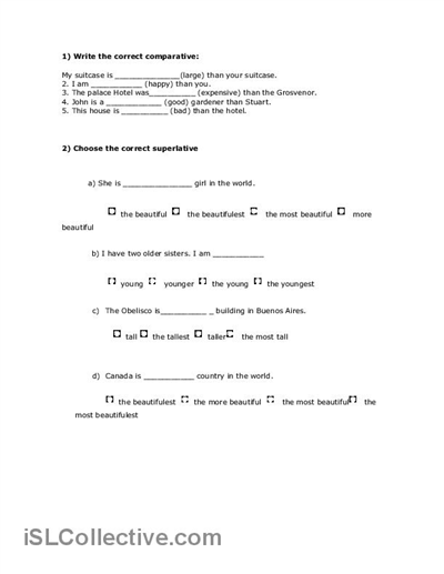 Spanish Superlatives Worksheet